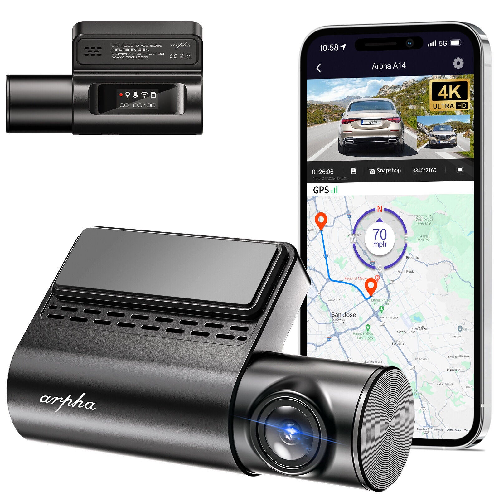 Ultra HD 4K WiFi Dash Cam with G-Sensor & Parking Mode - Free App & GPS Video Recorder for Ultimate Car Security